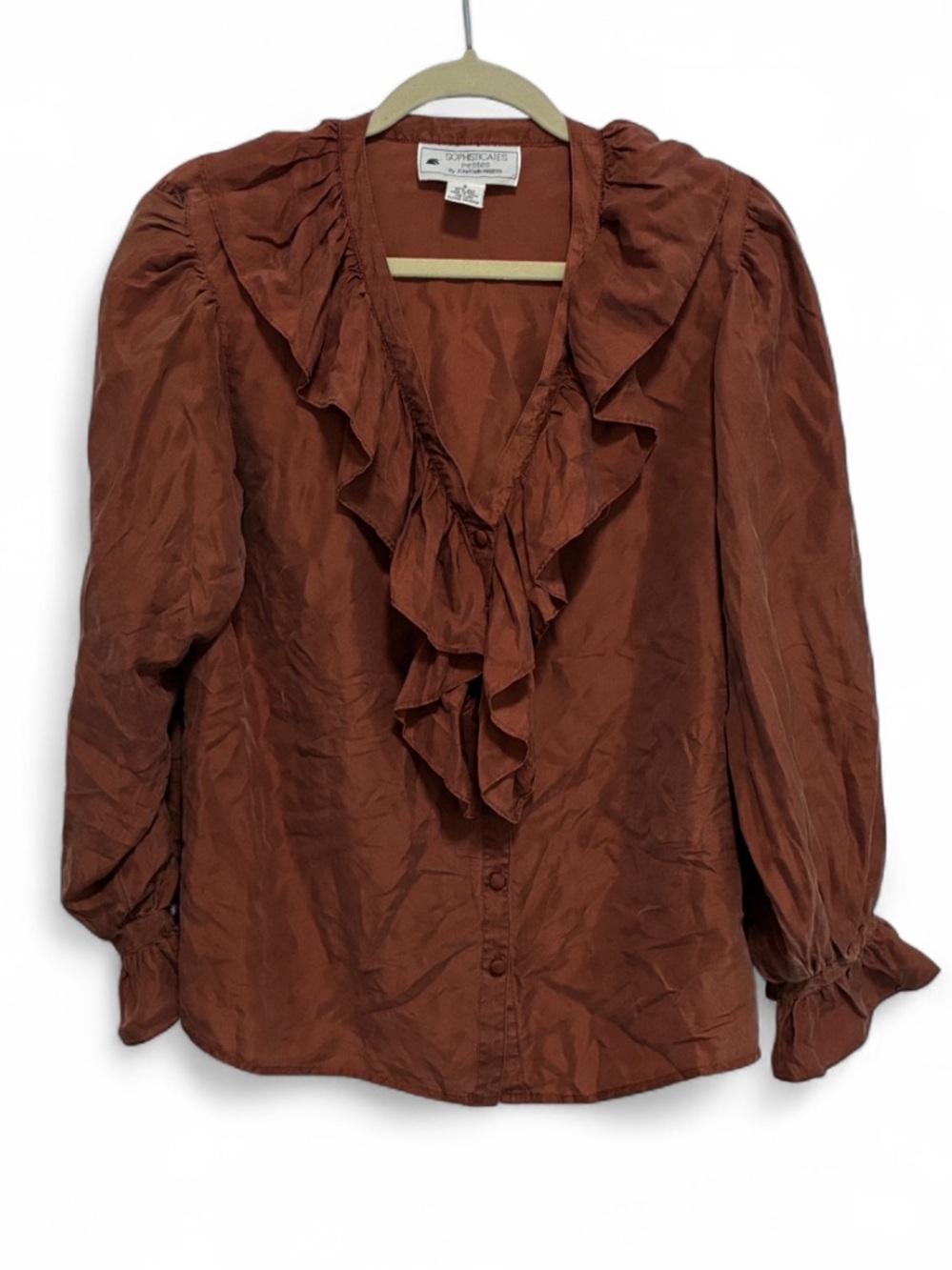 Vintage Martin Orange Ruffle-Front Long Sleeve Blouse
